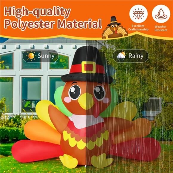 7 FT Long Thanksgiving Inflatables Baby Turkeys Outdoor Decorations Blow Up - Picture 5 of 7